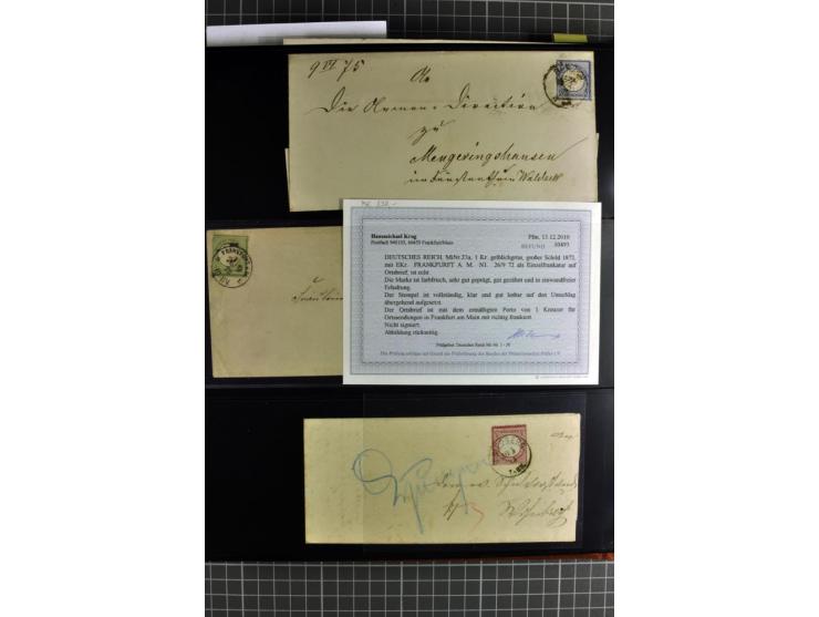 1872/75, Brustschilde-Spezialsammlung, überwiegend gestempelt mit ca. 180 Einzelmarken/Briefstücken und 22 Briefen/Karten, da