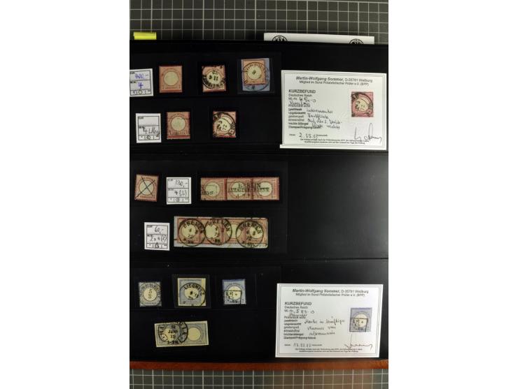 1872/75, Brustschilde-Spezialsammlung, überwiegend gestempelt mit ca. 180 Einzelmarken/Briefstücken und 22 Briefen/Karten, da