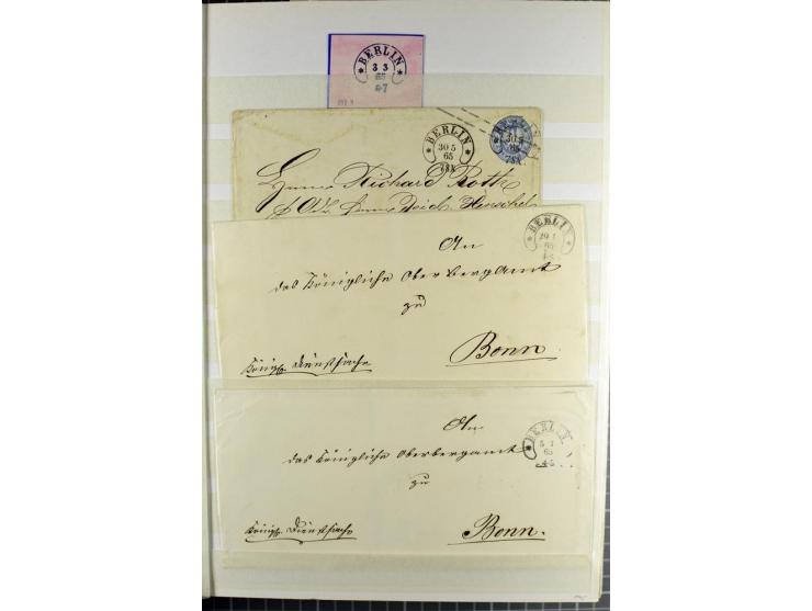 HUFEISENSTEMPEL: 1865/76, Berlin bis Zabern, sehr schöne und umfangreiche Sammlung auf losen Marken und vielen Briefen, dabei