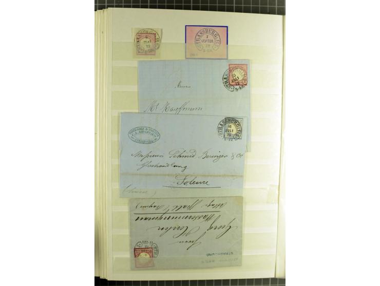 HUFEISENSTEMPEL: 1865/76, Berlin bis Zabern, sehr schöne und umfangreiche Sammlung auf losen Marken und vielen Briefen, dabei