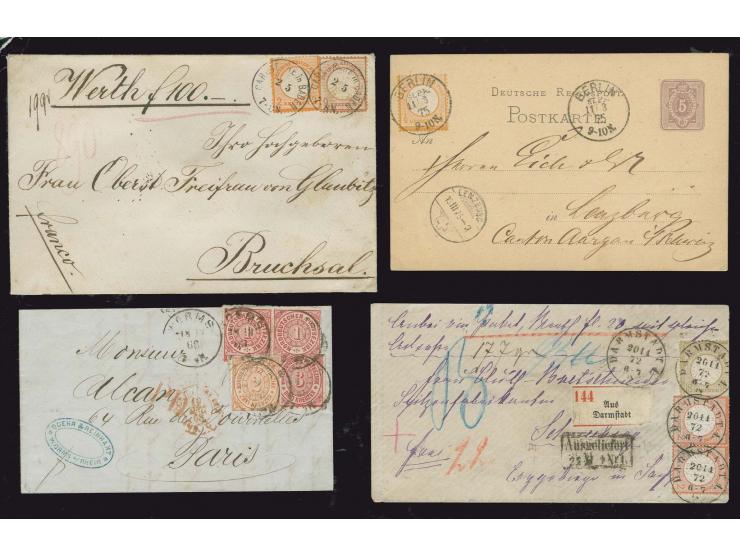 1868/75, 4 hochwertige Belege: NDP Währungsmischfrankatur nach Frankreich sowie Dt. Reich Mi.-Nr. 14 und 27 auf Wertbrief, Nr