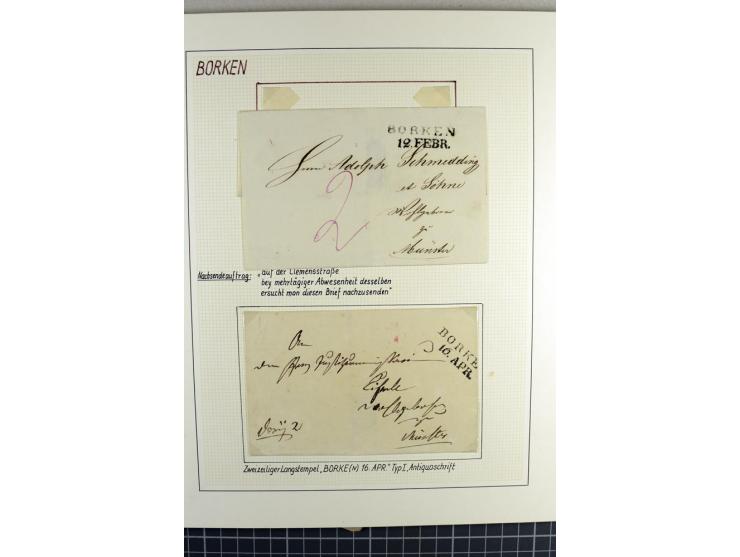 HEIMATSAMMLUNG BORKEN: 1820/76, kleine Heimatsammlung mit 14 teils frankierten Briefen und 5 Postscheinen
