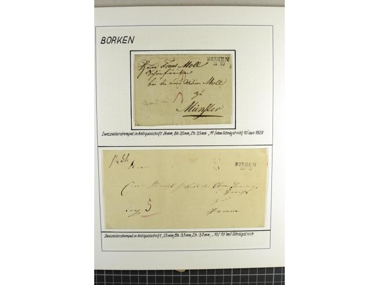 HEIMATSAMMLUNG BORKEN: 1820/76, kleine Heimatsammlung mit 14 teils frankierten Briefen und 5 Postscheinen