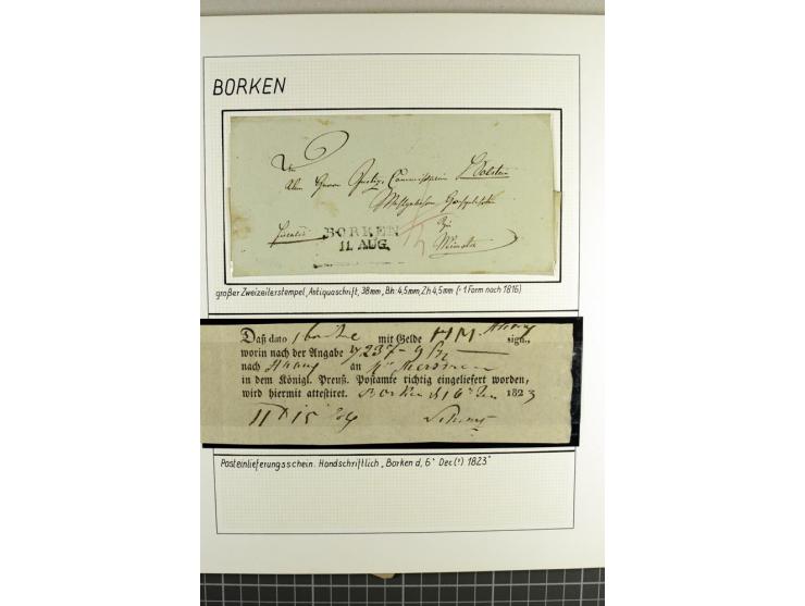 HEIMATSAMMLUNG BORKEN: 1820/76, kleine Heimatsammlung mit 14 teils frankierten Briefen und 5 Postscheinen