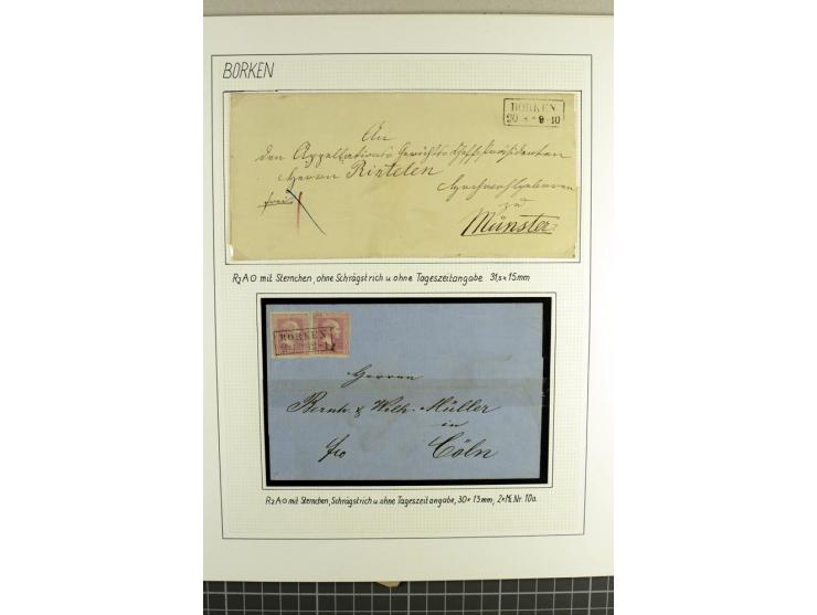 HEIMATSAMMLUNG BORKEN: 1820/76, kleine Heimatsammlung mit 14 teils frankierten Briefen und 5 Postscheinen