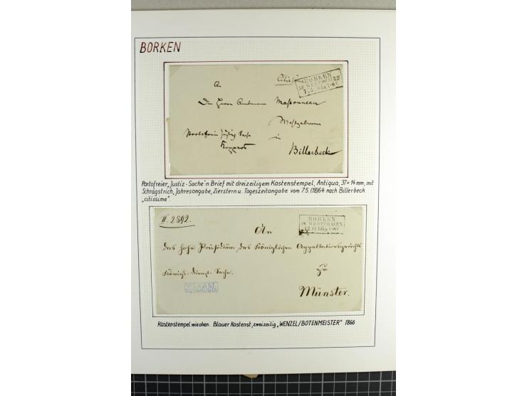 HEIMATSAMMLUNG BORKEN: 1820/76, kleine Heimatsammlung mit 14 teils frankierten Briefen und 5 Postscheinen
