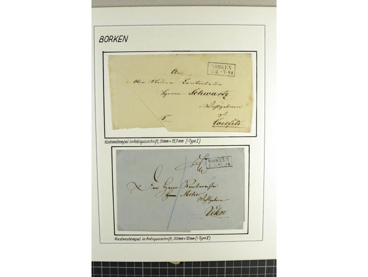 HEIMATSAMMLUNG BORKEN: 1820/76, kleine Heimatsammlung mit 14 teils frankierten Briefen und 5 Postscheinen