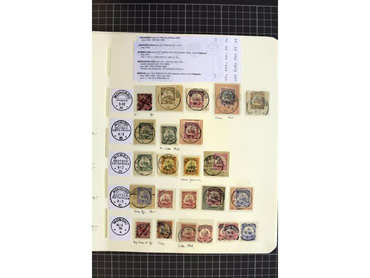1893/1915, interessante Stempel-Sammlung von Amani bis Wugiri auf losen Marken und vielen Briefstücken, dabei einige bessere 
