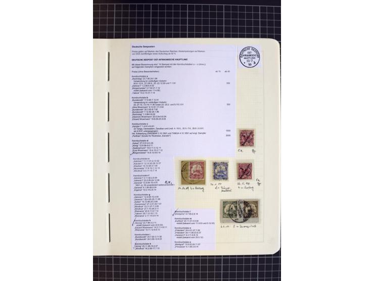 1893/1915, interessante Stempel-Sammlung von Amani bis Wugiri auf losen Marken und vielen Briefstücken, dabei einige bessere 