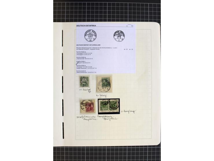 1893/1915, interessante Stempel-Sammlung von Amani bis Wugiri auf losen Marken und vielen Briefstücken, dabei einige bessere 