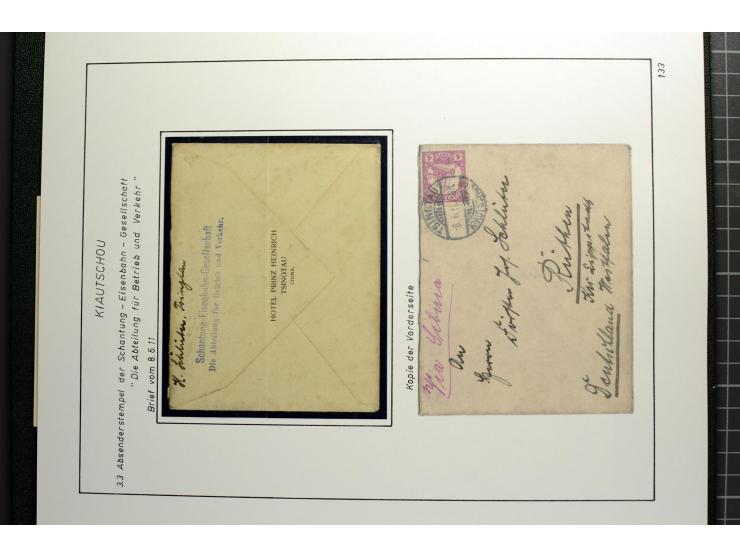 1901/1914, umfangreiche Ausstellungs-Sammlung "Die Bahnpost der Schantung-Bahn" mit ca. 150 Briefen und Karten, 36 Briefstück