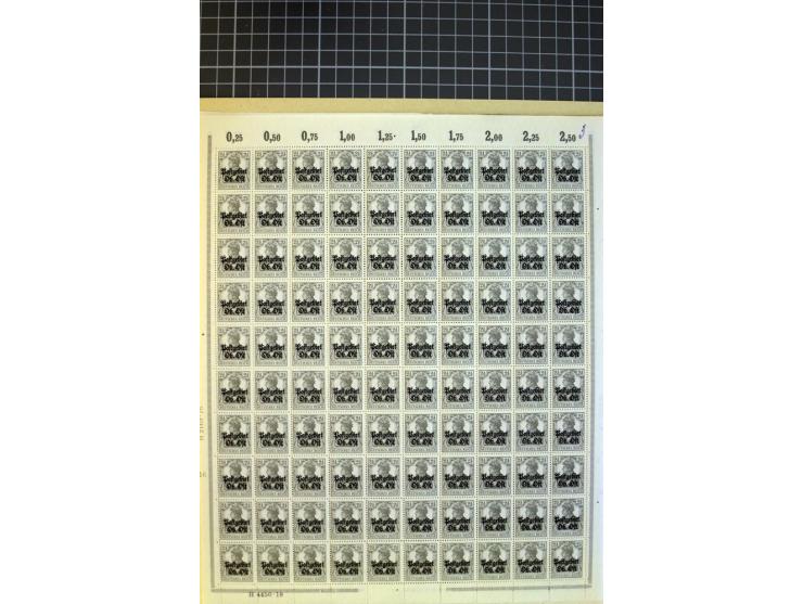 1916, 2½-10 und 15-50 Pfg., je per 100 im Originalbogen, postfrisch (Mi.-Nr. 1-5,7-11; Mi. ohne Berechnung von Oberrandstücke