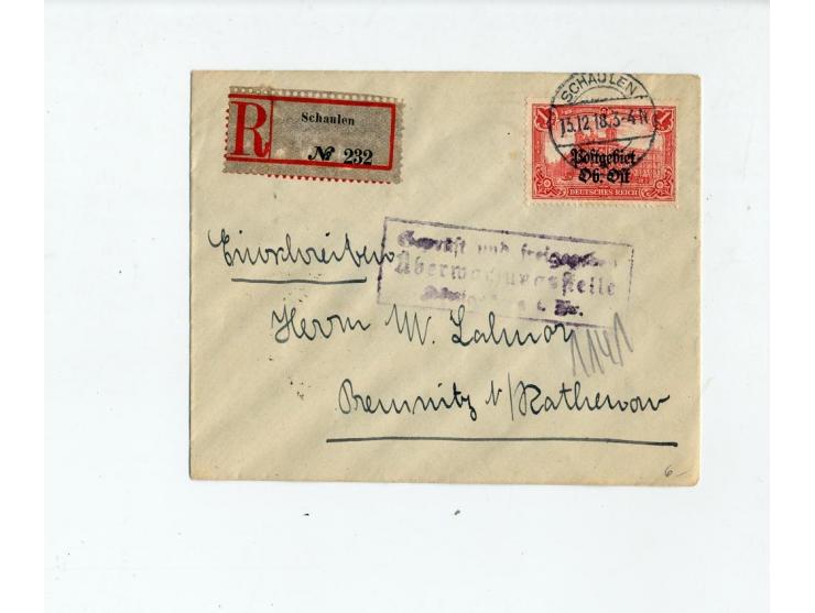 1915/18, interessante Partie von 40 Briefen, dabei 20 R-Briefe, außerdem Zensuren etc., gute Erhaltung