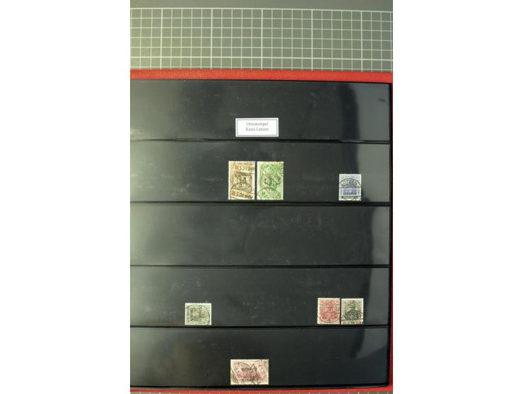 1920, Stempelsammlung auf losen Marken, Briefstücken und 28 Briefen, Karten und Ganzsachen, Postanweisungen und Paketkarte, d