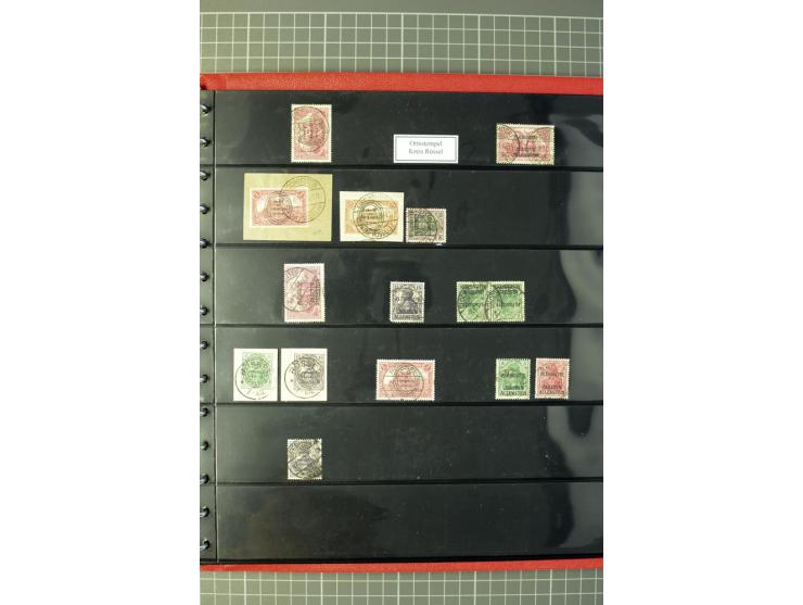 1920, Stempelsammlung auf losen Marken, Briefstücken und 28 Briefen, Karten und Ganzsachen, Postanweisungen und Paketkarte, d