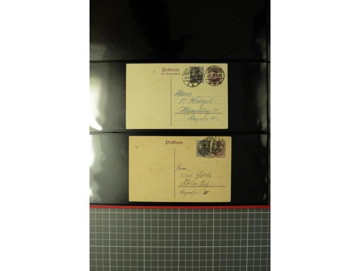 1920, Stempelsammlung auf losen Marken, Briefstücken und 28 Briefen, Karten und Ganzsachen, Postanweisungen und Paketkarte, d
