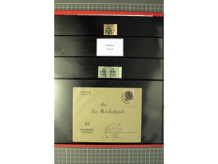 1920, Stempelsammlung auf losen Marken, Briefstücken und 28 Briefen, Karten und Ganzsachen, Postanweisungen und Paketkarte, d
