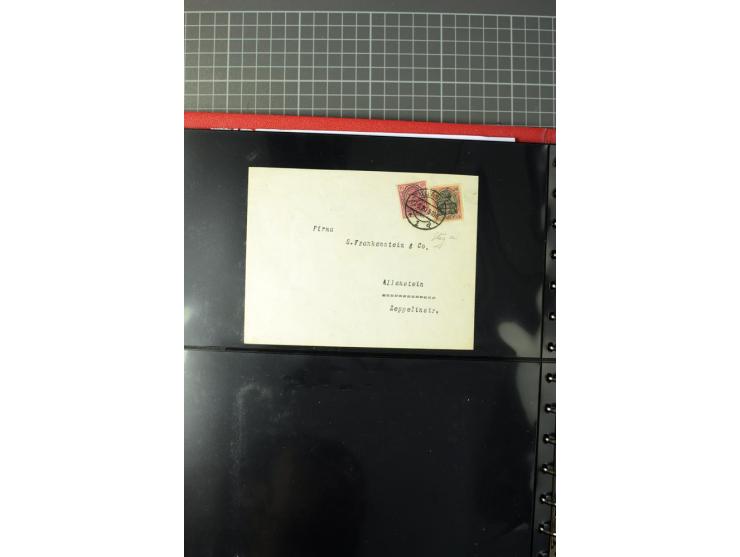 1920, Stempelsammlung auf losen Marken, Briefstücken und 28 Briefen, Karten und Ganzsachen, Postanweisungen und Paketkarte, d