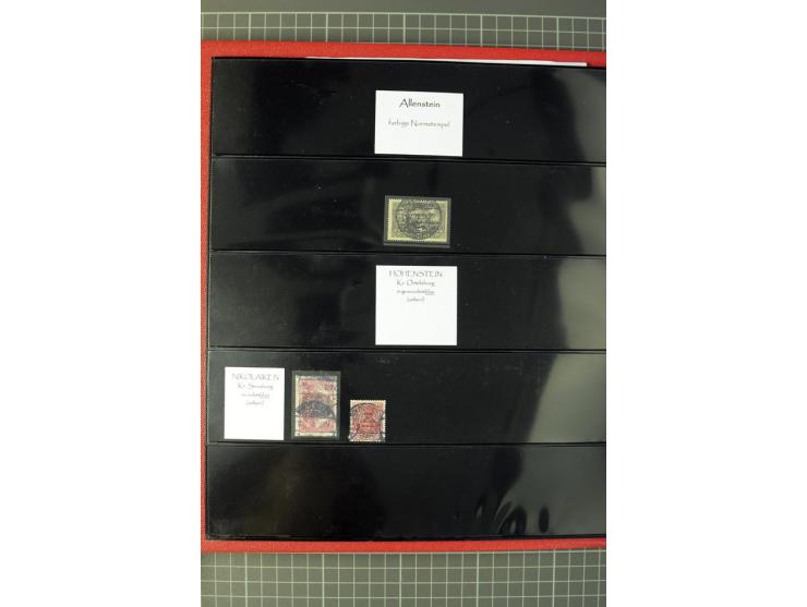 1920, Stempelsammlung auf losen Marken, Briefstücken und 28 Briefen, Karten und Ganzsachen, Postanweisungen und Paketkarte, d
