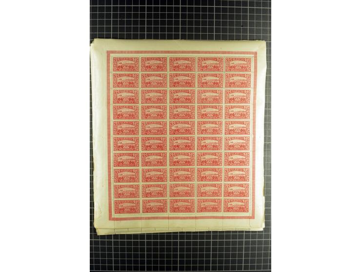 1920, Freimarken 5-10 Pfg., 20Pfg.-2 M. und 10 M., je per 100 in Originalbogen, postfrisch (Mi.-Nr. 2-4,6-12,14; Mi. 5.100,-)