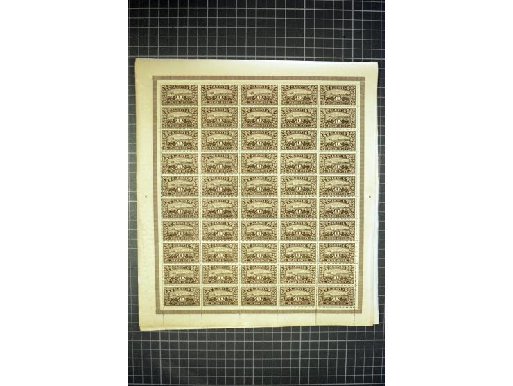 1920, Freimarken 5-10 Pfg., 20Pfg.-2 M. und 10 M., je per 100 in Originalbogen, postfrisch (Mi.-Nr. 2-4,6-12,14; Mi. 5.100,-)