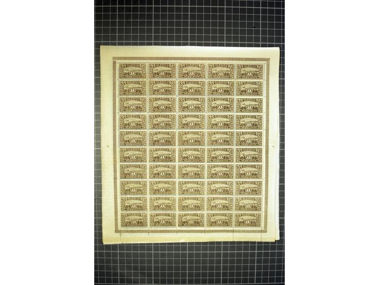 1920, Freimarken 5-10 Pfg., 20Pfg.-2 M. und 10 M., je per 100 in Originalbogen, postfrisch (Mi.-Nr. 2-4,6-12,14; Mi. 5.100,-)