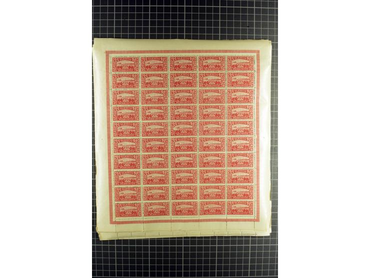 1920, Freimarken 5-10 Pfg., 20Pfg.-2 M. und 10 M., je per 100 in Originalbogen, postfrisch (Mi.-Nr. 2-4,6-12,14; Mi. 5.100,-)