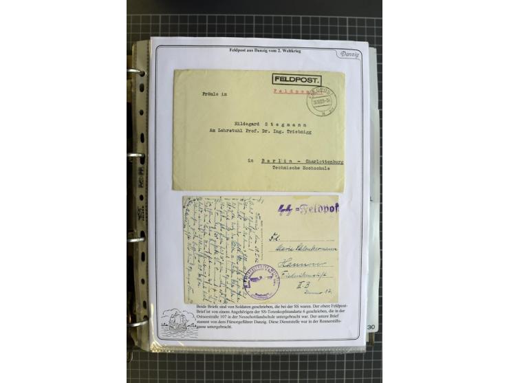 1914/1945, sehr umfangreiche Sammlung "Feldpost in Danzig" mit einigen hundert Briefen und Karten, dabei I. WK. mit interessa