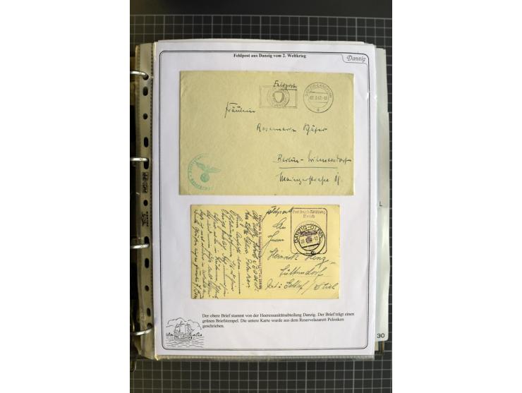 1914/1945, sehr umfangreiche Sammlung "Feldpost in Danzig" mit einigen hundert Briefen und Karten, dabei I. WK. mit interessa