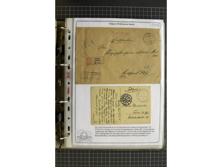 1914/1945, sehr umfangreiche Sammlung "Feldpost in Danzig" mit einigen hundert Briefen und Karten, dabei I. WK. mit interessa