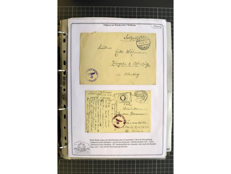 1914/1945, sehr umfangreiche Sammlung "Feldpost in Danzig" mit einigen hundert Briefen und Karten, dabei I. WK. mit interessa