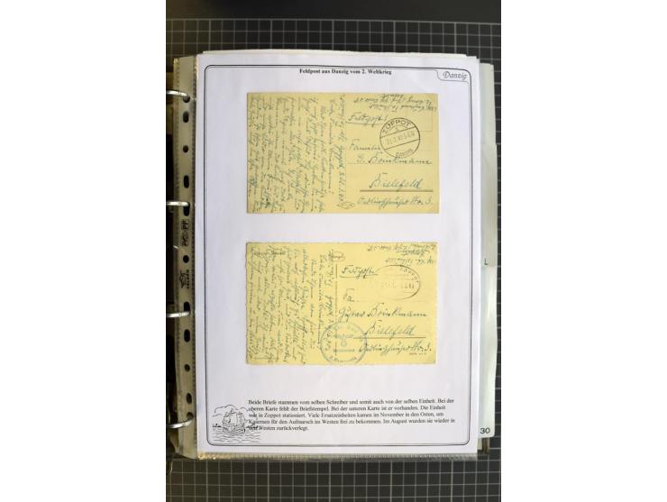 1914/1945, sehr umfangreiche Sammlung "Feldpost in Danzig" mit einigen hundert Briefen und Karten, dabei I. WK. mit interessa
