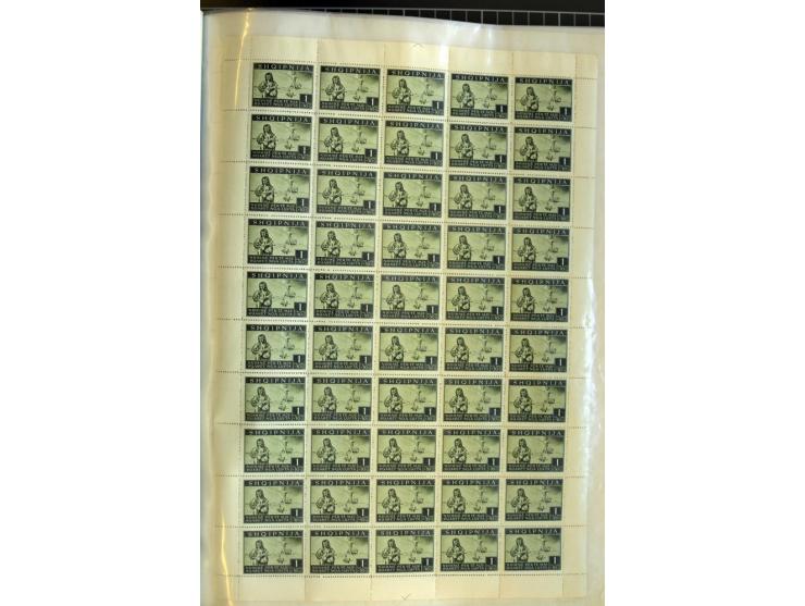 1944, Bombengeschädigte 5 Q.-3 Fr., 100 postfrische Sätze in Originalbogen (Mi.-Nr. 15-21; Mi. 7.000,-)