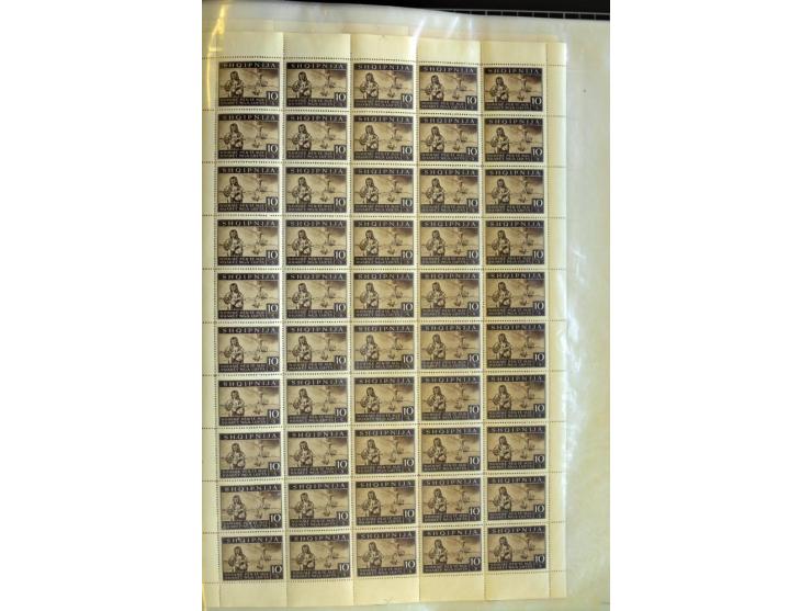 1944, Bombengeschädigte 5 Q.-3 Fr., 100 postfrische Sätze in Originalbogen (Mi.-Nr. 15-21; Mi. 7.000,-)