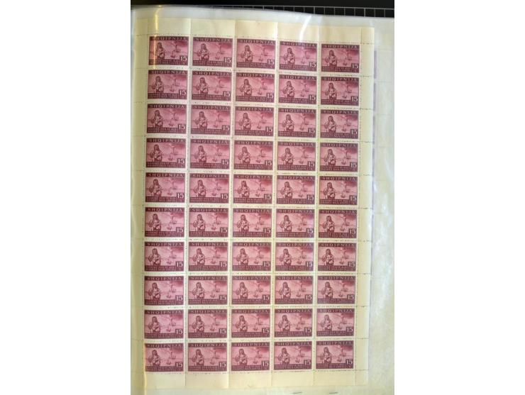 1944, Bombengeschädigte 5 Q.-3 Fr., 100 postfrische Sätze in Originalbogen (Mi.-Nr. 15-21; Mi. 7.000,-)