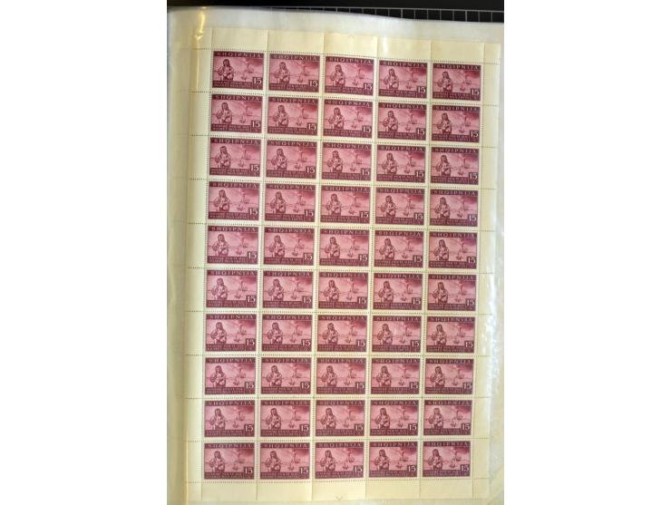 1944, Bombengeschädigte 5 Q.-3 Fr., 100 postfrische Sätze in Originalbogen (Mi.-Nr. 15-21; Mi. 7.000,-)