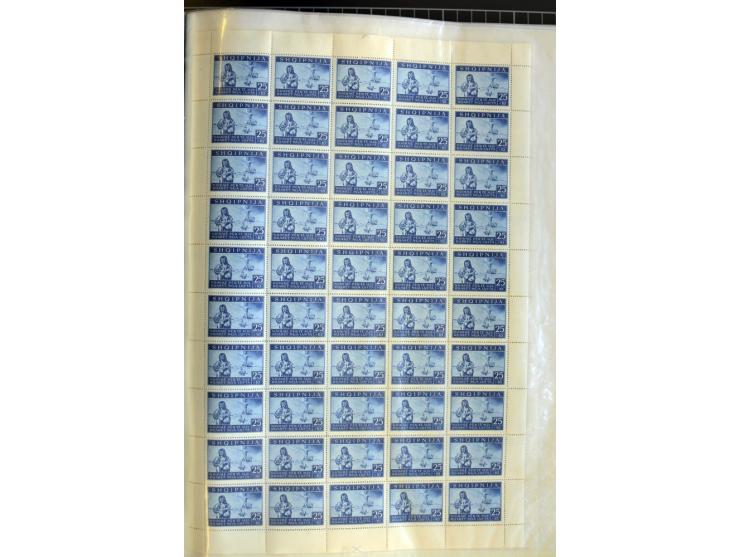 1944, Bombengeschädigte 5 Q.-3 Fr., 100 postfrische Sätze in Originalbogen (Mi.-Nr. 15-21; Mi. 7.000,-)