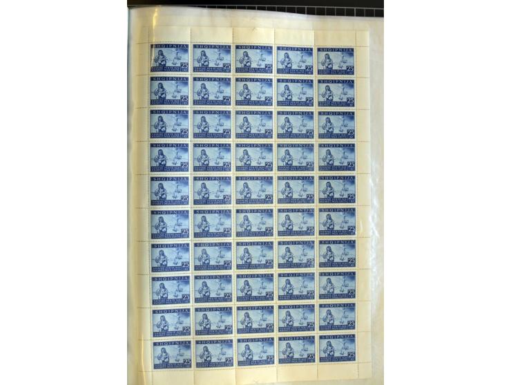 1944, Bombengeschädigte 5 Q.-3 Fr., 100 postfrische Sätze in Originalbogen (Mi.-Nr. 15-21; Mi. 7.000,-)