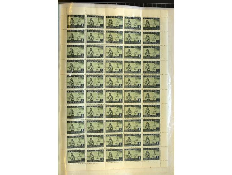 1944, Bombengeschädigte 5 Q.-3 Fr., 100 postfrische Sätze in Originalbogen (Mi.-Nr. 15-21; Mi. 7.000,-)