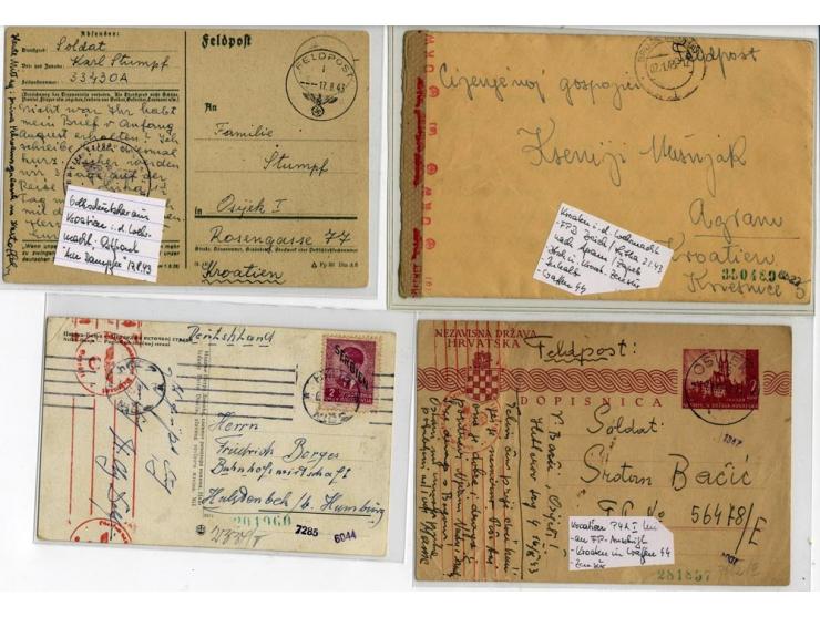 1942/45, sehr interessante Partie von 11 Briefen bzw. Karten von Kroaten, Serben und Volksdeutschen in der Waffen-SS, gute Er