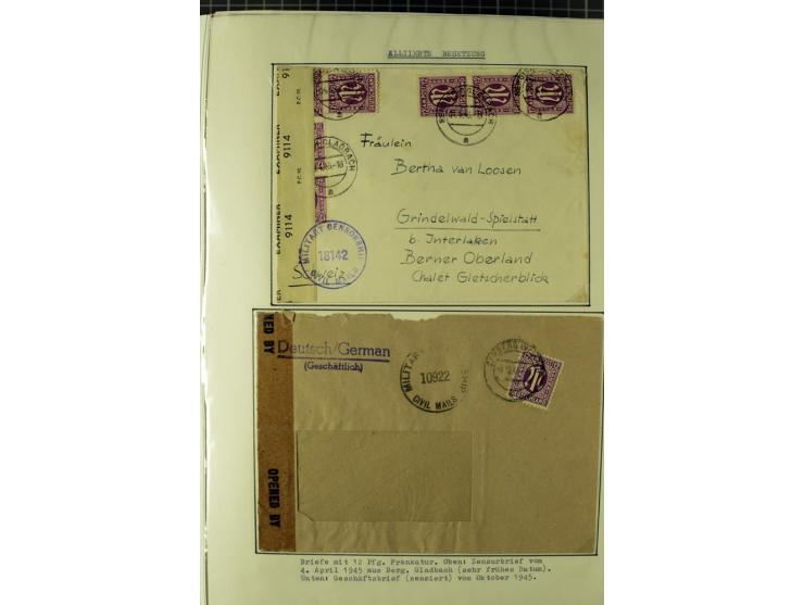 1945/1946, umfangreiche Sammlung AM-POST mit über 900 Briefen und Karten mit vielen Einzel-und Mehrfachfrankaturen mit besser