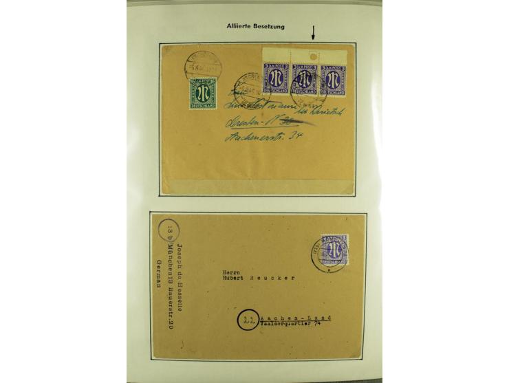 1945/1946, umfangreiche Sammlung AM-POST mit über 900 Briefen und Karten mit vielen Einzel-und Mehrfachfrankaturen mit besser