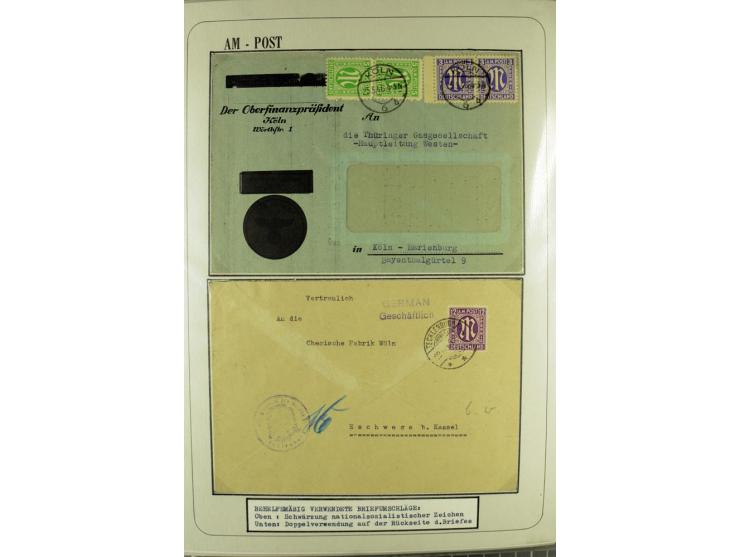 1945/1946, umfangreiche Sammlung AM-POST mit über 900 Briefen und Karten mit vielen Einzel-und Mehrfachfrankaturen mit besser