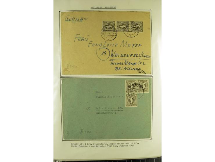 1945/1946, umfangreiche Sammlung AM-POST mit über 900 Briefen und Karten mit vielen Einzel-und Mehrfachfrankaturen mit besser