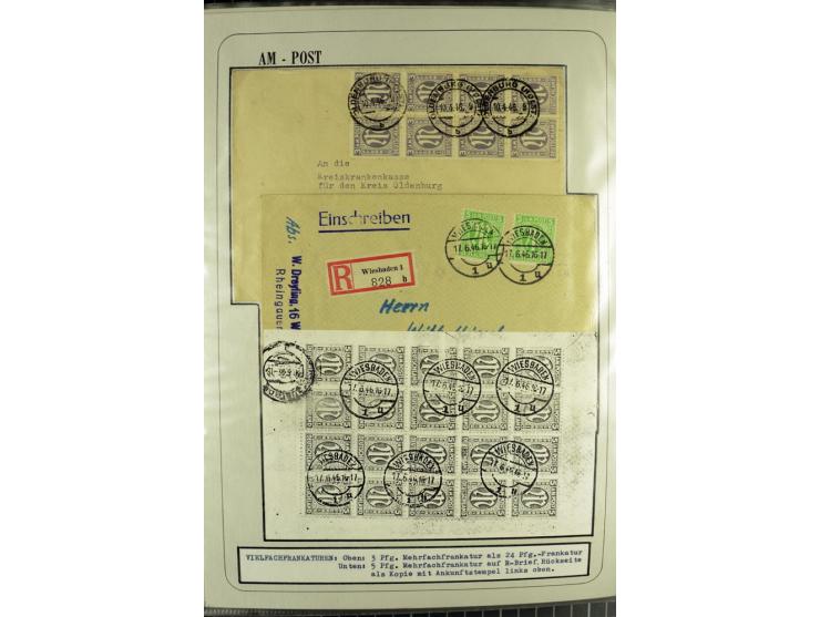 1945/1946, umfangreiche Sammlung AM-POST mit über 900 Briefen und Karten mit vielen Einzel-und Mehrfachfrankaturen mit besser