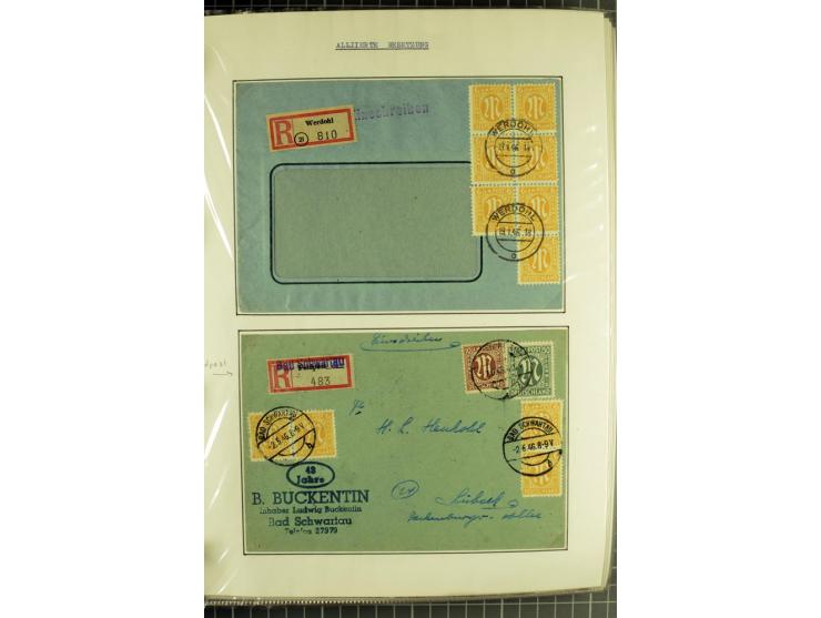1945/1946, umfangreiche Sammlung AM-POST mit über 900 Briefen und Karten mit vielen Einzel-und Mehrfachfrankaturen mit besser