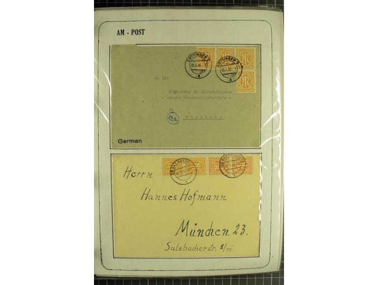 1945/1946, umfangreiche Sammlung AM-POST mit über 900 Briefen und Karten mit vielen Einzel-und Mehrfachfrankaturen mit besser