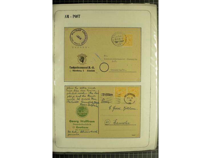 1945/1946, umfangreiche Sammlung AM-POST mit über 900 Briefen und Karten mit vielen Einzel-und Mehrfachfrankaturen mit besser