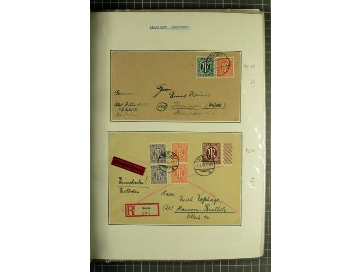 1945/1946, umfangreiche Sammlung AM-POST mit über 900 Briefen und Karten mit vielen Einzel-und Mehrfachfrankaturen mit besser