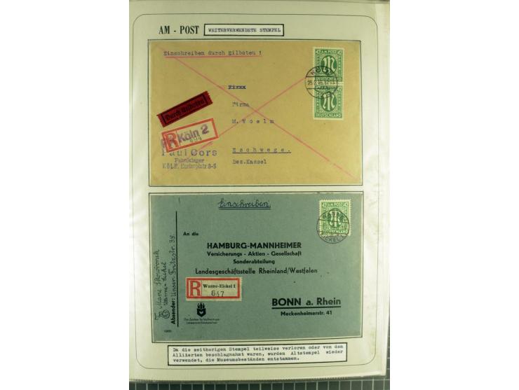 1945/1946, umfangreiche Sammlung AM-POST mit über 900 Briefen und Karten mit vielen Einzel-und Mehrfachfrankaturen mit besser